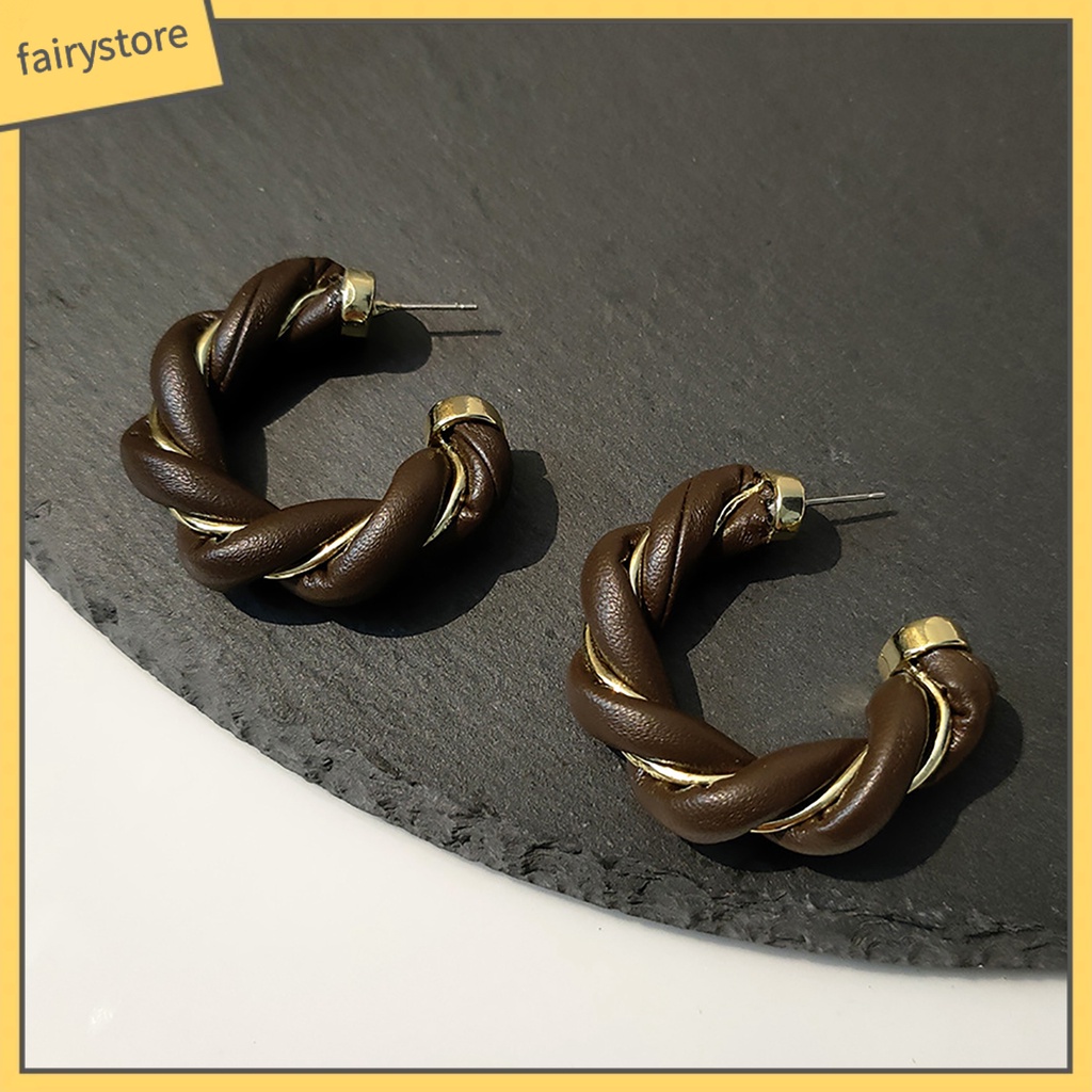 Bông Tai Dạng Vòng Xoắn Giả Da Thời Trang Dành Cho Nữ