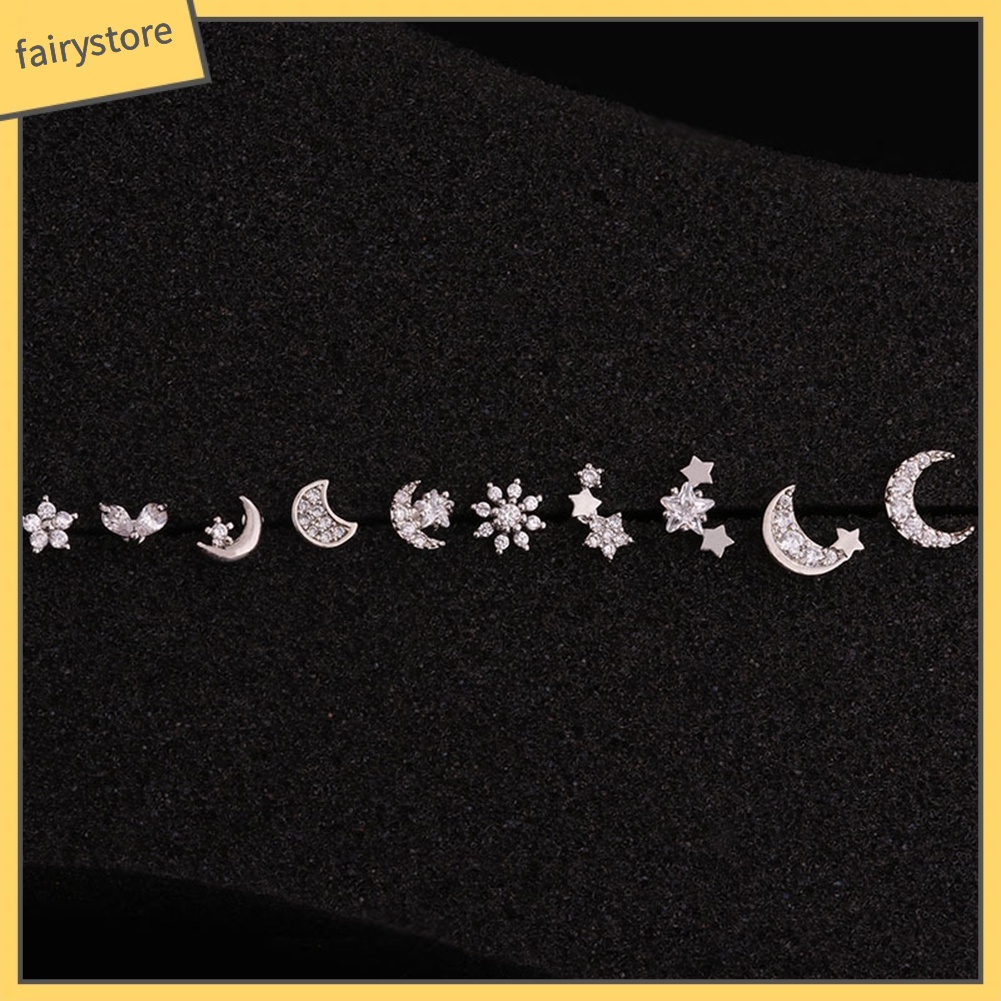 1 Chiếc Bông Tai Hình Hoa / Mặt Trăng / Ngôi Sao Đính Đá Zircon Thời Trang Nữ