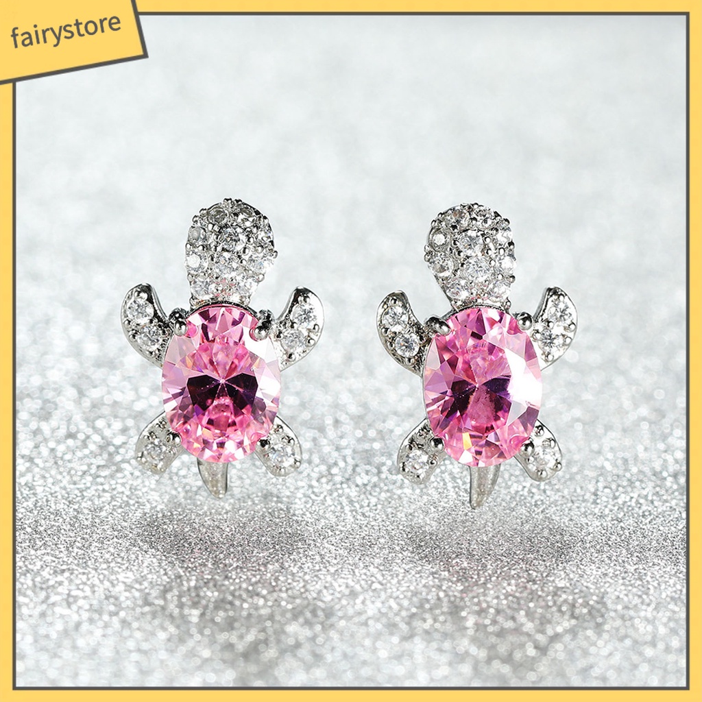 1 Đôi Bông Tai Hình Rùa Đính Đá Dễ Thương Dành Cho Nữ