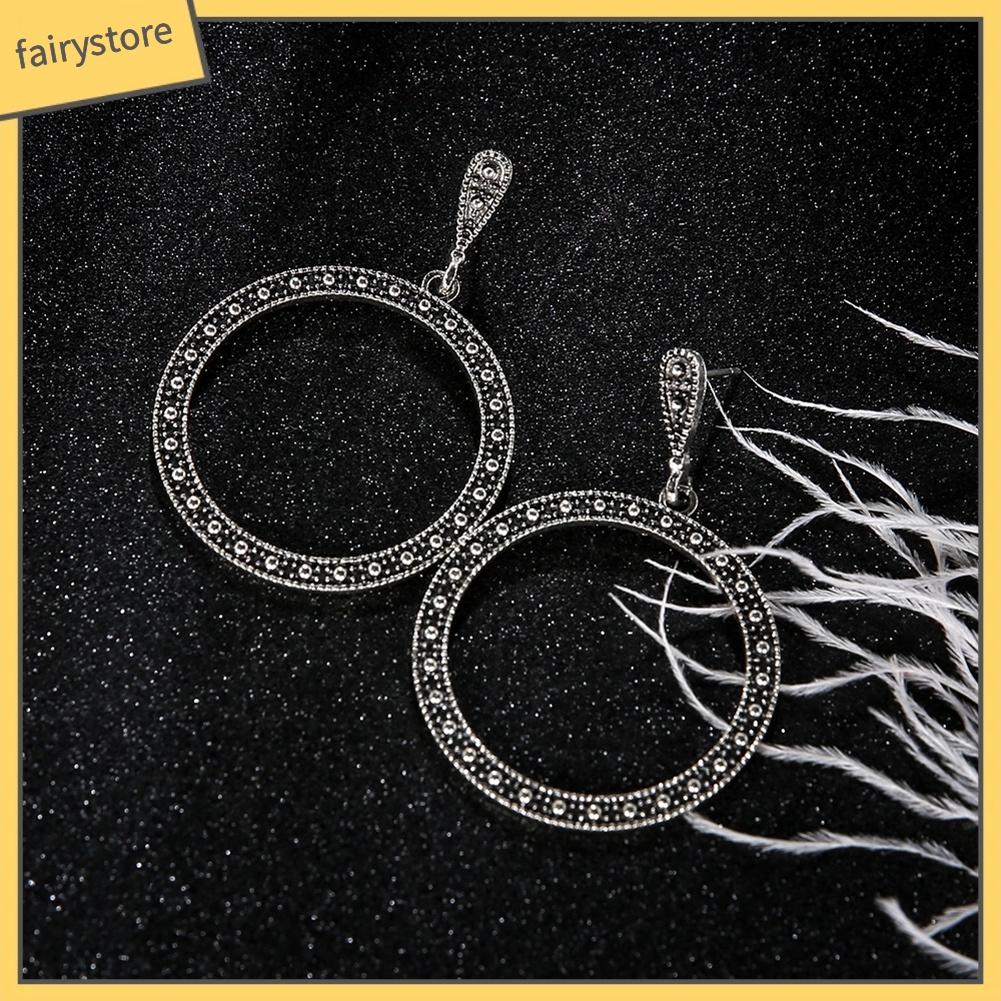 Bông Tai Tròn Đính Đá Lấp Lánh Phong Cách Vintage Dành Cho Nữ