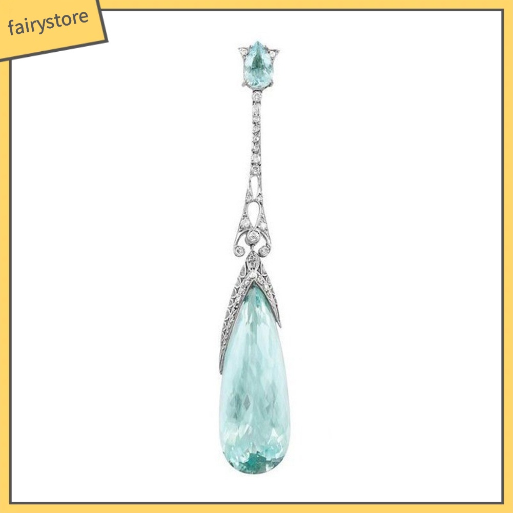 Bông Tai Dài Đính Đá Aquamarine Nhân Tạo Thanh Lịch Cho Nữ