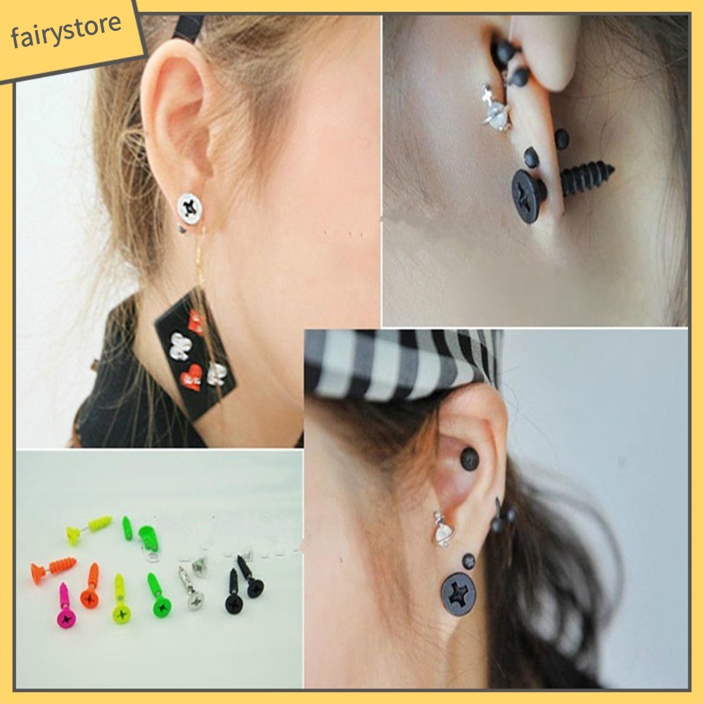 1 Đôi Bông Tai Hình Ốc Vít Bằng Thép Không Gỉ Phong Cách Gothic Thời Trang Unisex