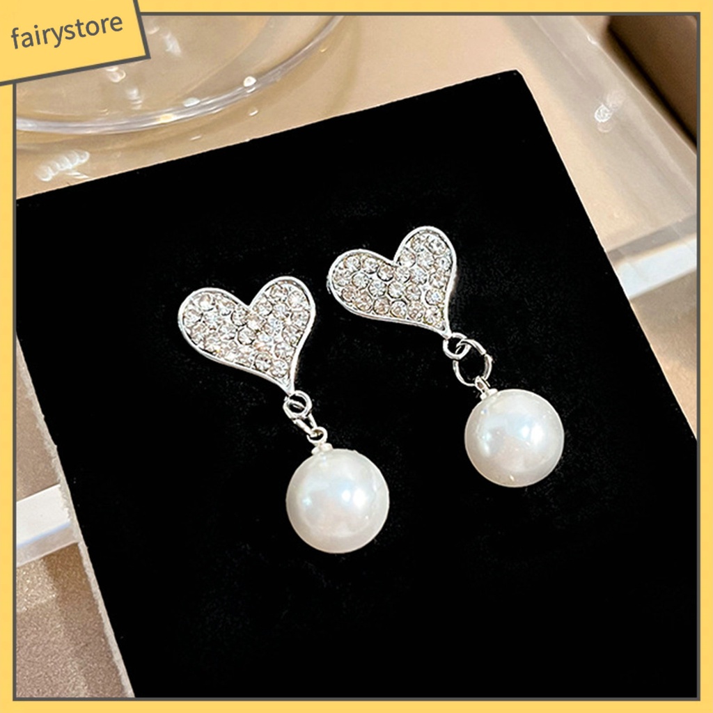 1 Đôi Bông Tai Hình Trái Tim Đính Đá Lấp Lánh Phong Cách Hàn Quốc