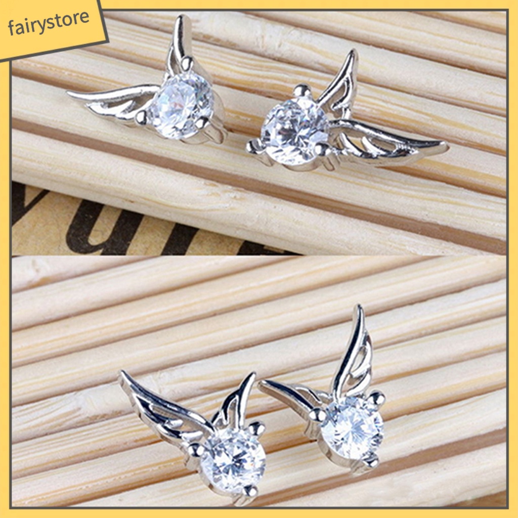 Bông Tai Mạ Bạc Hình Đôi Cánh Đính Đá Thời Trang Dành Cho Nữ