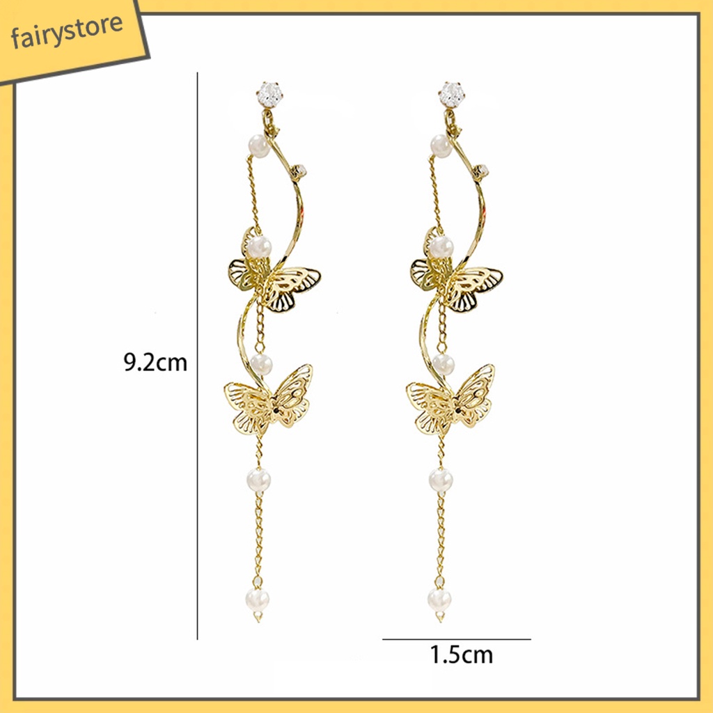 1 Đôi Bông Tai Dáng Dài Đính Đá Pha Lê Và Ngọc Trai Nhân Tạo Thời Trang