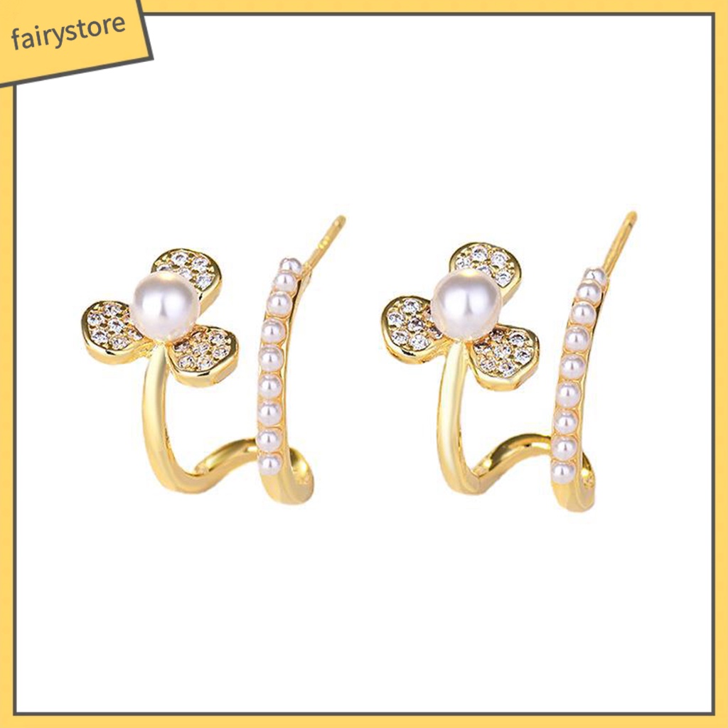 Bông Tai Hình Chữ U Đính Ngọc Trai Giả Lấp Lánh Thời Trang Cho Nữ