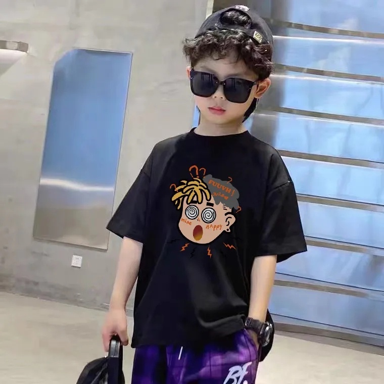 Áo Thun 100% Cotton Tay Ngắn Cổ Tròn Dáng Rộng In Hình Thời Trang Cho Bé 2-14 Tuổi