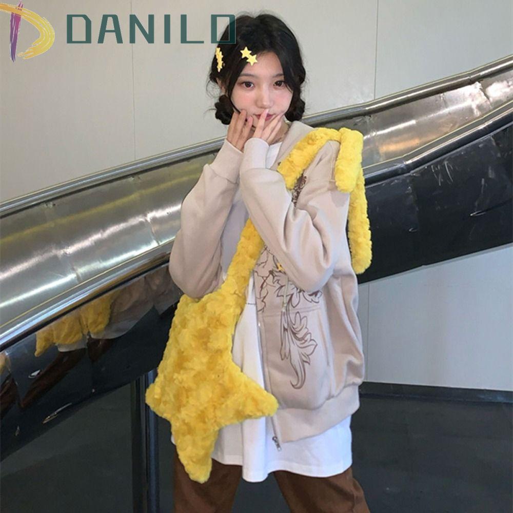 Túi Đeo Chéo Vai Bằng Vải Bông Mềm Mại Họa Tiết Ngôi Sao Có Khóa Kéo Phong Cách Âu Mỹ Y2K