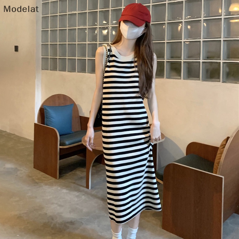 Mfc Đầm Không Tay Dáng Suông Họa Tiết Kẻ Sọc Phong Cách Hàn Quốc Cơ Bản Dành Cho Bạn Nữ WTD