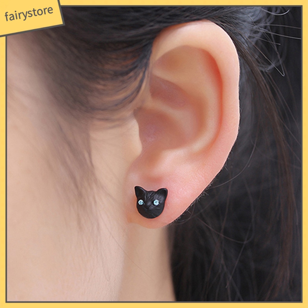1 Đôi Khuyên Tai Hình Mèo Đính Đá Dễ Thương Cho Nữ