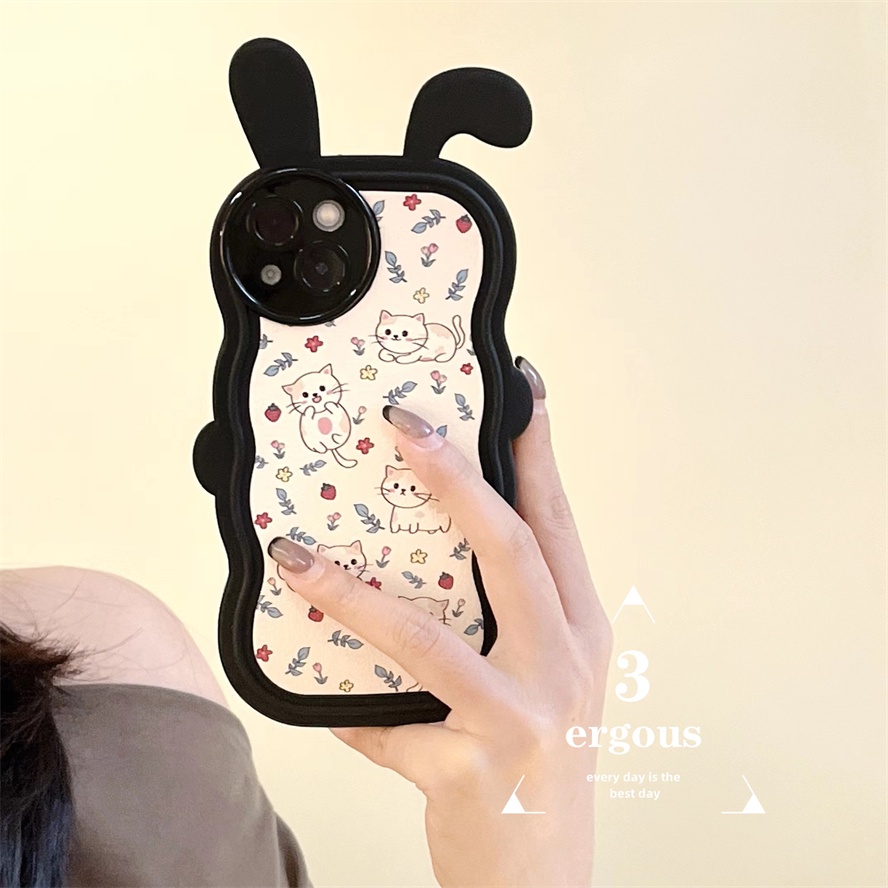 Ear CaseỐp Điện Thoại TPU Mềm Bảo Vệ Toàn Diện Màn Hình In Hình Mèo Dễ Thương Cho IPhone 14 13 12 11 Pro Max X XR Xs Max