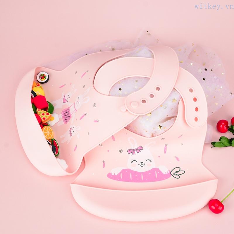 Yếm Ăn Silicon Cấp Thực Phẩm Chống Thấm Nước Hình Thỏ Hoạt Hình Có Túi Đựng Có Thể Điều Chỉnh Dành Cho Trẻ