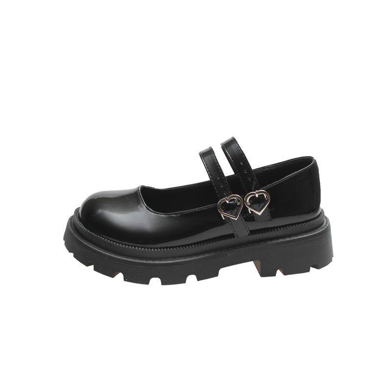 Giày Da Đế Dày Phối Khóa Hình Trái Tim Phong Cách Mary Jane Cổ Điển Thời Trang Cho Nữ