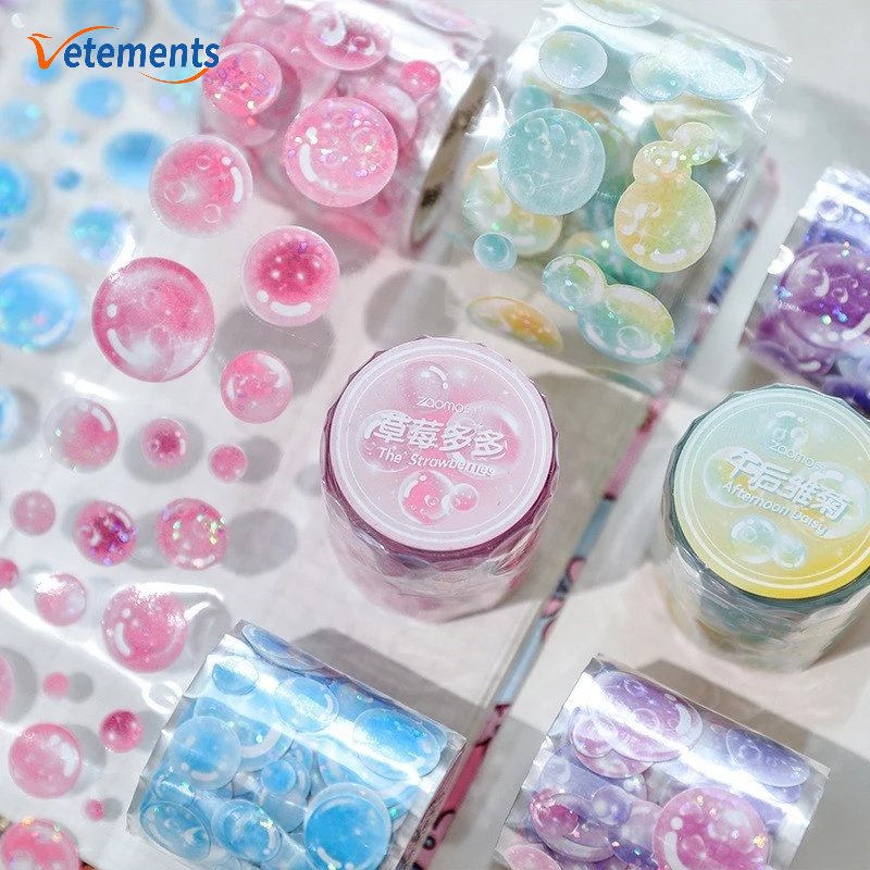 Cuộn Băng Keo Dán Hình Tròn Nhiều Màu Sắc Lấp Lánh Trang Trí Sổ Tay DIY