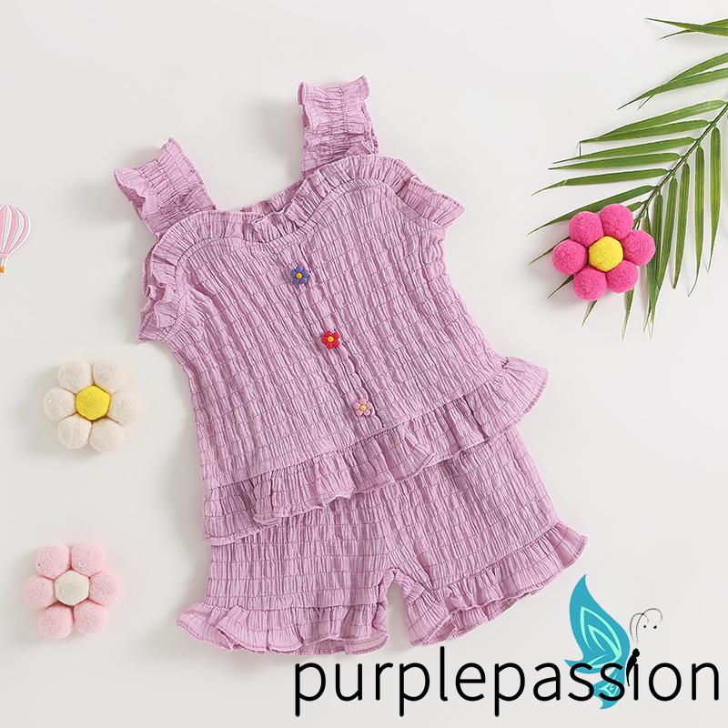 Set Đồ Mùa Hè 2 Món Gồm Áo Ba Lỗ Trơn Màu Và Quần Ngắn Co Giãn Cho Bé Gái