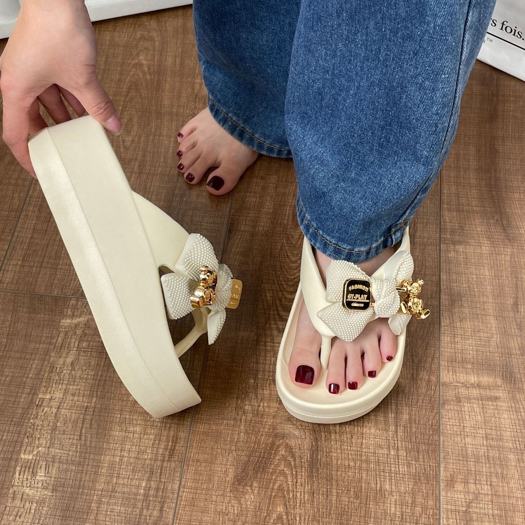 Dép Xỏ Ngón EVA Đế Dày Đính Nơ Thời Trang 2023 Cho Nữ
