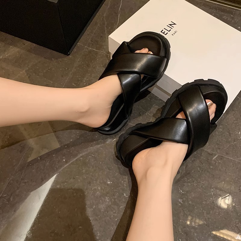 Duoya Tóc Thẳng ~ [Hàng Có Sẵn] Dép Sandal Đế Dày Quai Chéo Hở Ngón Thời Trang Đi Biển Mùa Hè Cho Nữ