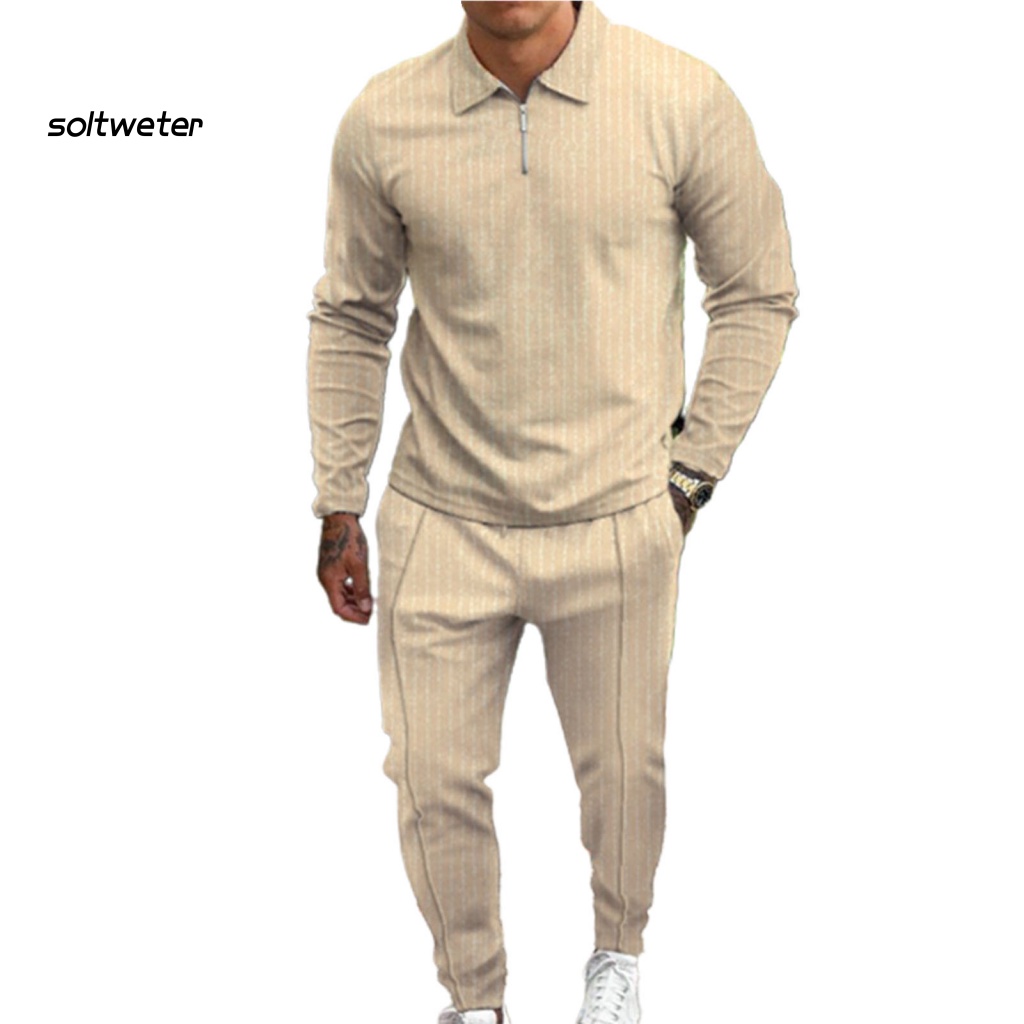 Set Áo Nỉ Dài Tay Cổ Bẻ + Quần Dài Màu Sắc Trơn Thấm Hút Mồ Hôi Thời Trang Mùa Thu