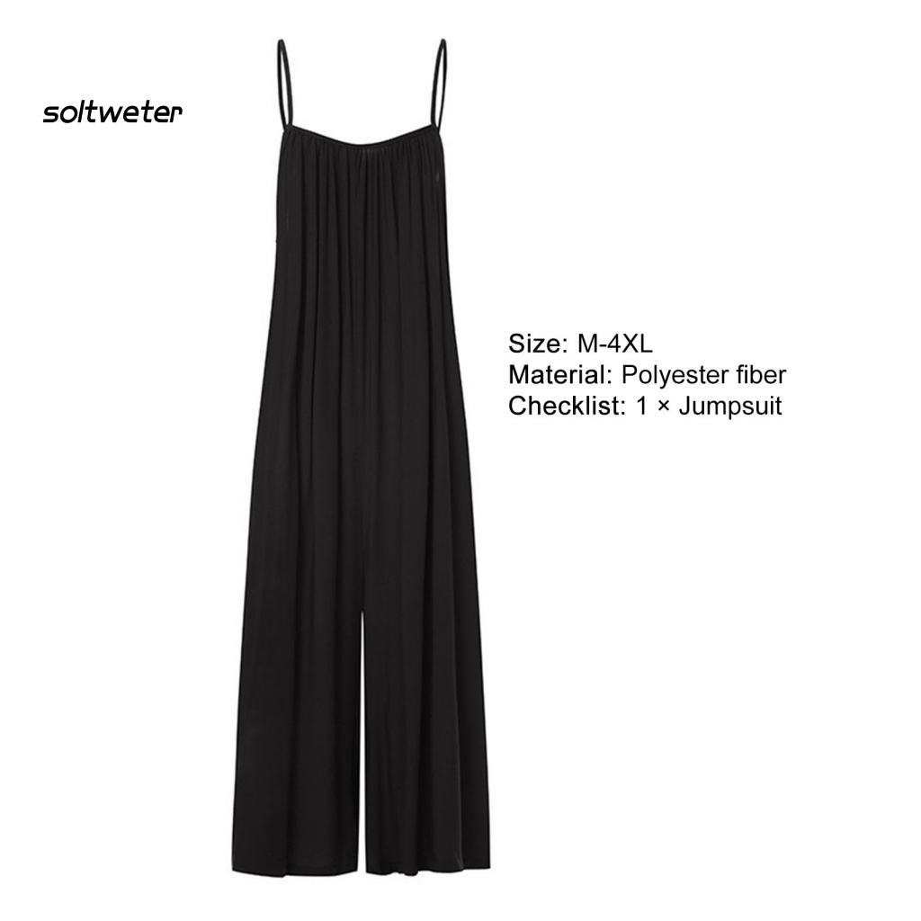 Bộ Áo Liền Quần Hai Dây Màu Trơn Dáng Rộng Plus Size Cho Nữ