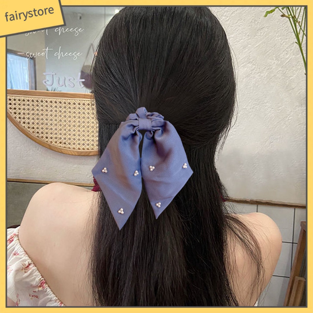 Dây Cột Tóc Đính Nơ Ruy Băng Và Ngọc Trai Giả Mini Thanh Lịch Cho Nữ