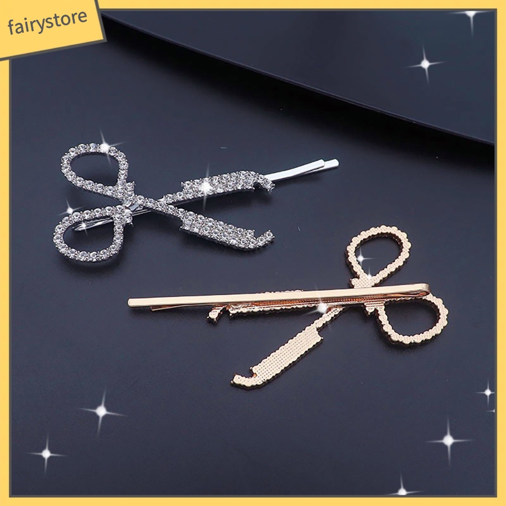 Set 2 Kẹp Tóc Hình Cây Kéo Đính Đá Thời Trang Cho Nữ