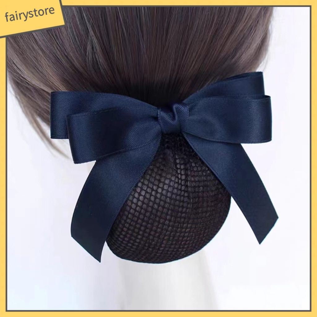 [FRO] Kẹp Tóc Lưới Thắt Nơ Màu Trơn Trang Trí Kiểu Lưới Cá Tính Chống Trượt Mềm Mại Dành Cho Nữ Tiếp Viên Hàng Không