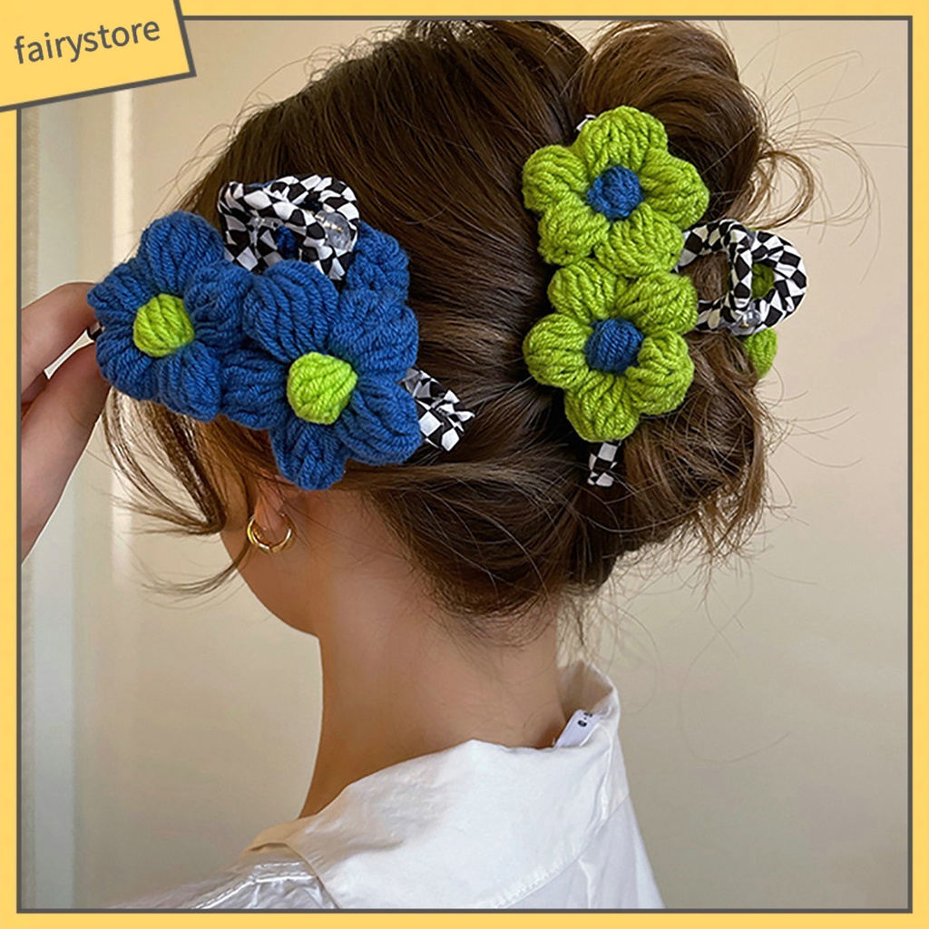 Kẹp Tóc Càng Cua Bằng Cotton Chống Trượt Màu Sắc Tương Phản Tinh Tế