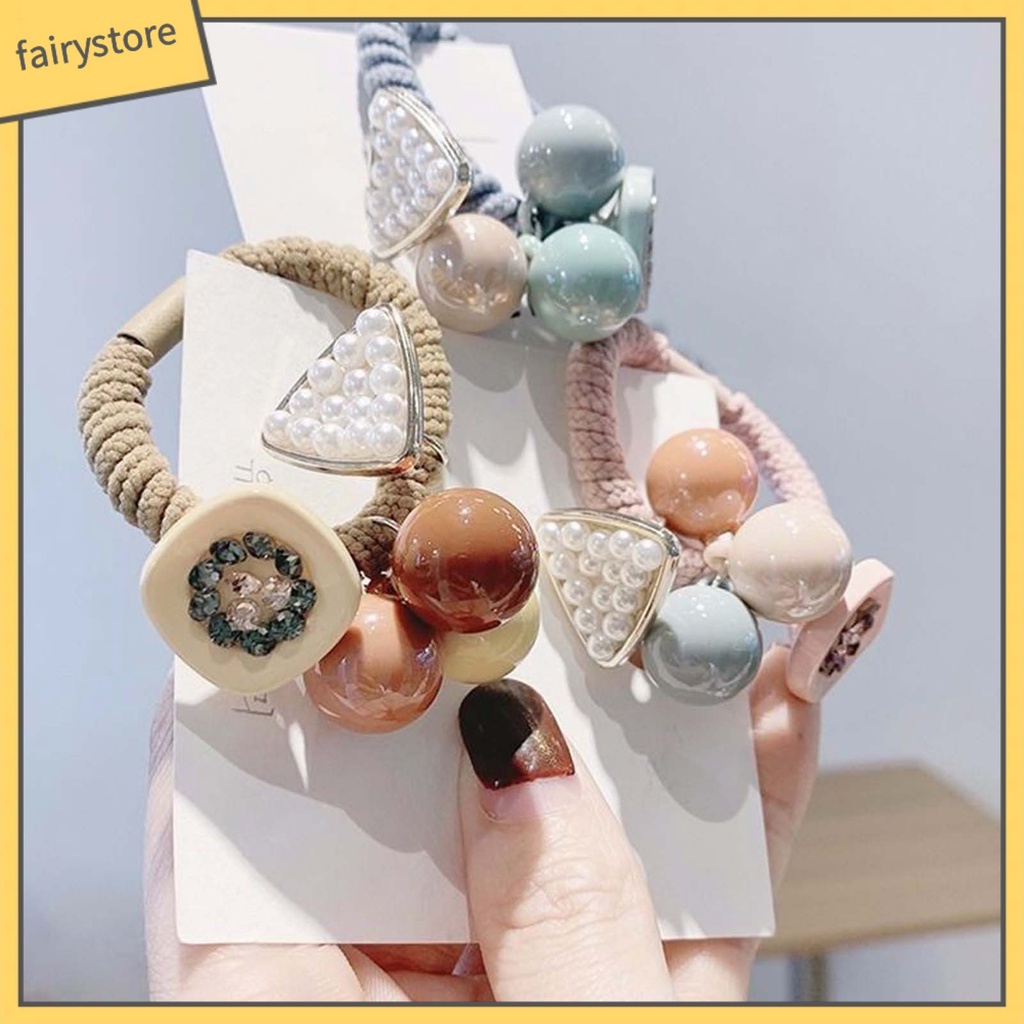 Set 4 Dây Cột Tóc Co Giãn Đính Đá Trang Trí Xinh Xắn