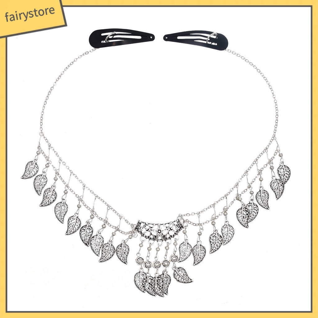 Kẹp Tóc Dạng Chuỗi Hai Lớp Đính Lá Tua Rua Phong Cách Bohemia Cho Nữ