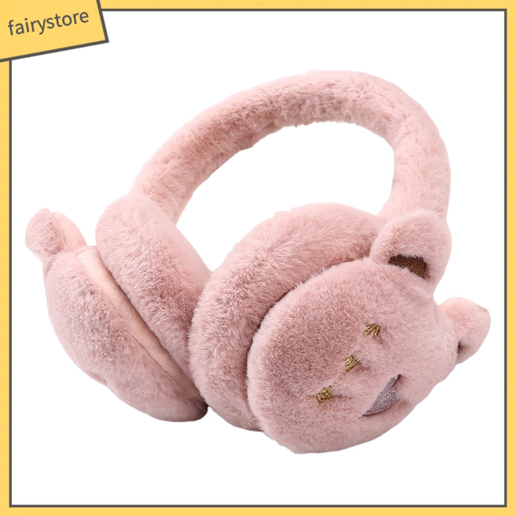 Chụp Tai Giữ Ấm Mùa Đông Bằng Vải Bông Dày Dặn Mềm Mại Co Giãn Không Trượt Thêu Hình Gấu Dễ Thương