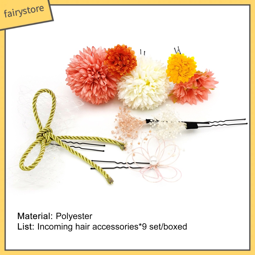 Set 9 Kẹp Tóc Chữ U Đính Hoa Cúc Nhân Tạo Đơn Giản