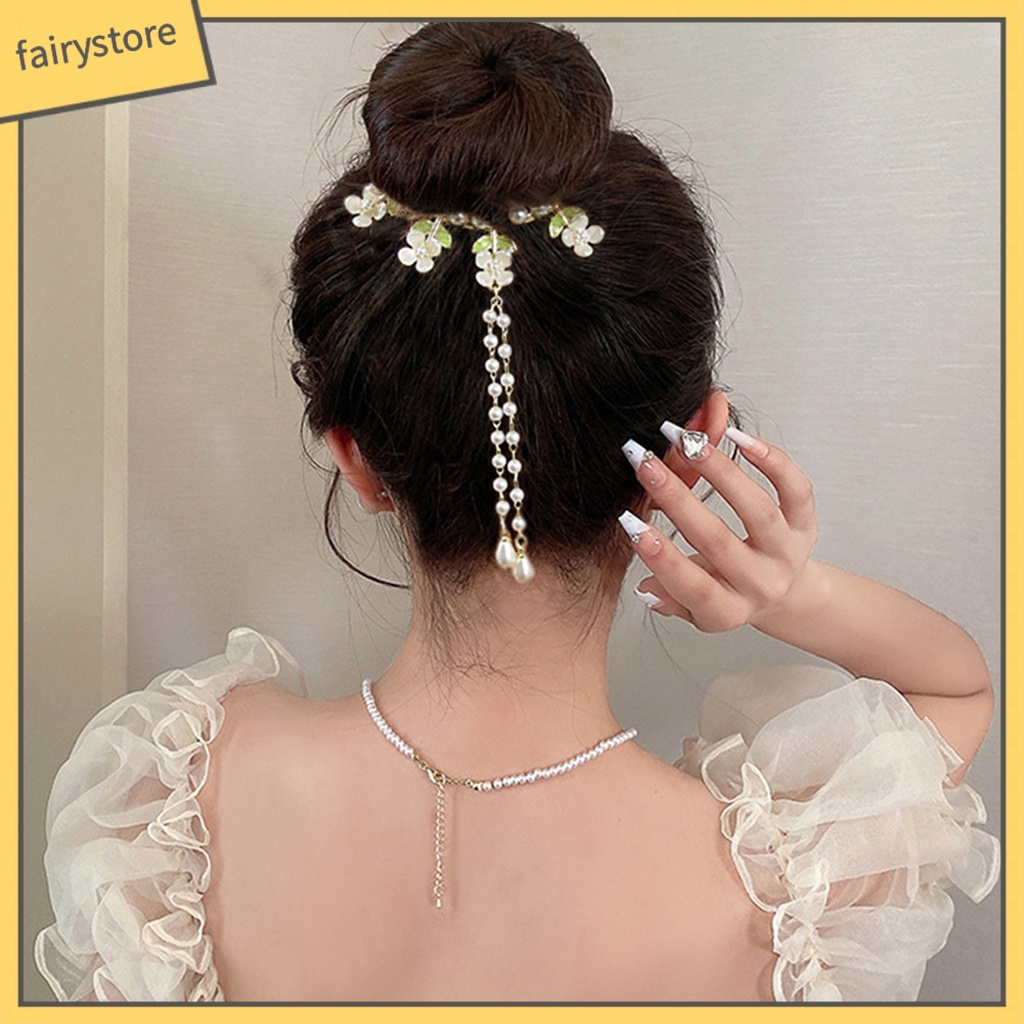 Kẹp Tóc Đính Ngọc Trai Giả Bằng Thép Không Gỉ Trang Trí Tóc Đuôi Ngựa Cho Cô Dâu