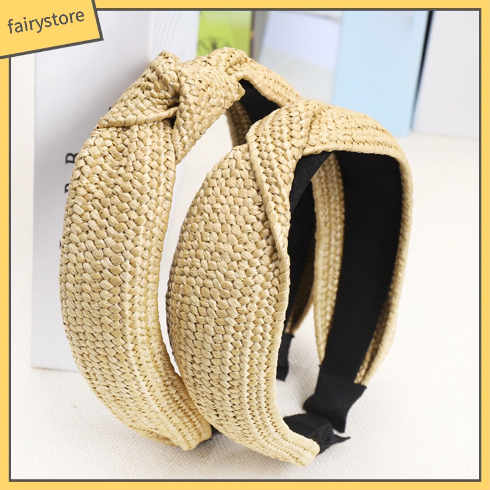 Băng Đô Đan Rơm Thắt Nút Chéo Thời Trang Đi Biển Mùa Hè Cho Nữ