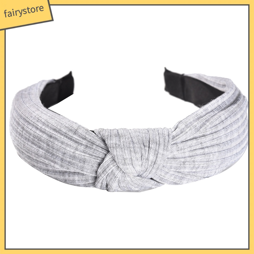 Băng Đô Cài Tóc Bản Rộng Thắt Nơ Màu Trơn Chống Trượt Cho Nữ