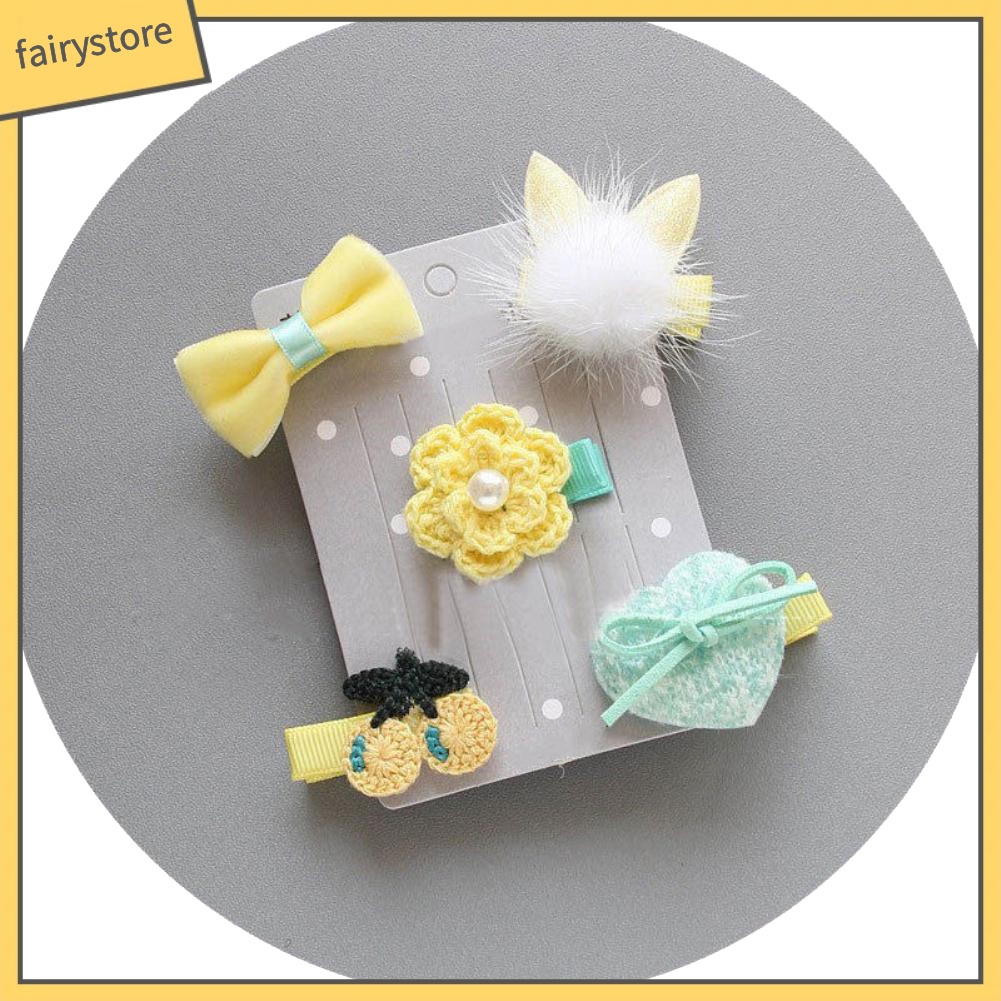 Set 5 Kẹp Tóc Hình Ngôi Sao / Nơ / Bông Hoa Ngọt Ngào Cho Bé Gái