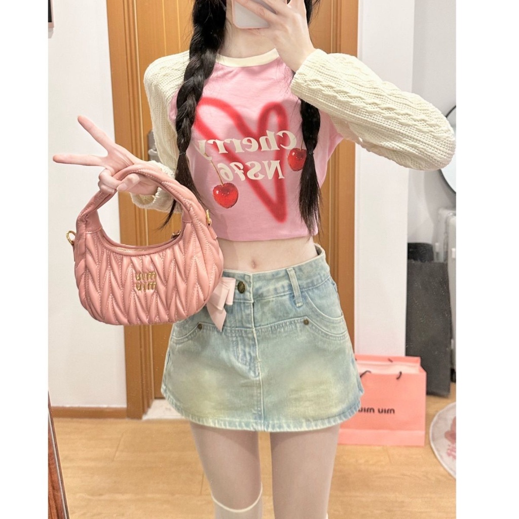 Y2k Chân Váy Jean Denim Chữ A Lưng Cao Màu Xanh Nhạt Phong Cách Retro Thời Trang Mùa Hè Hàng Mới Dành Cho Bạn Nữ