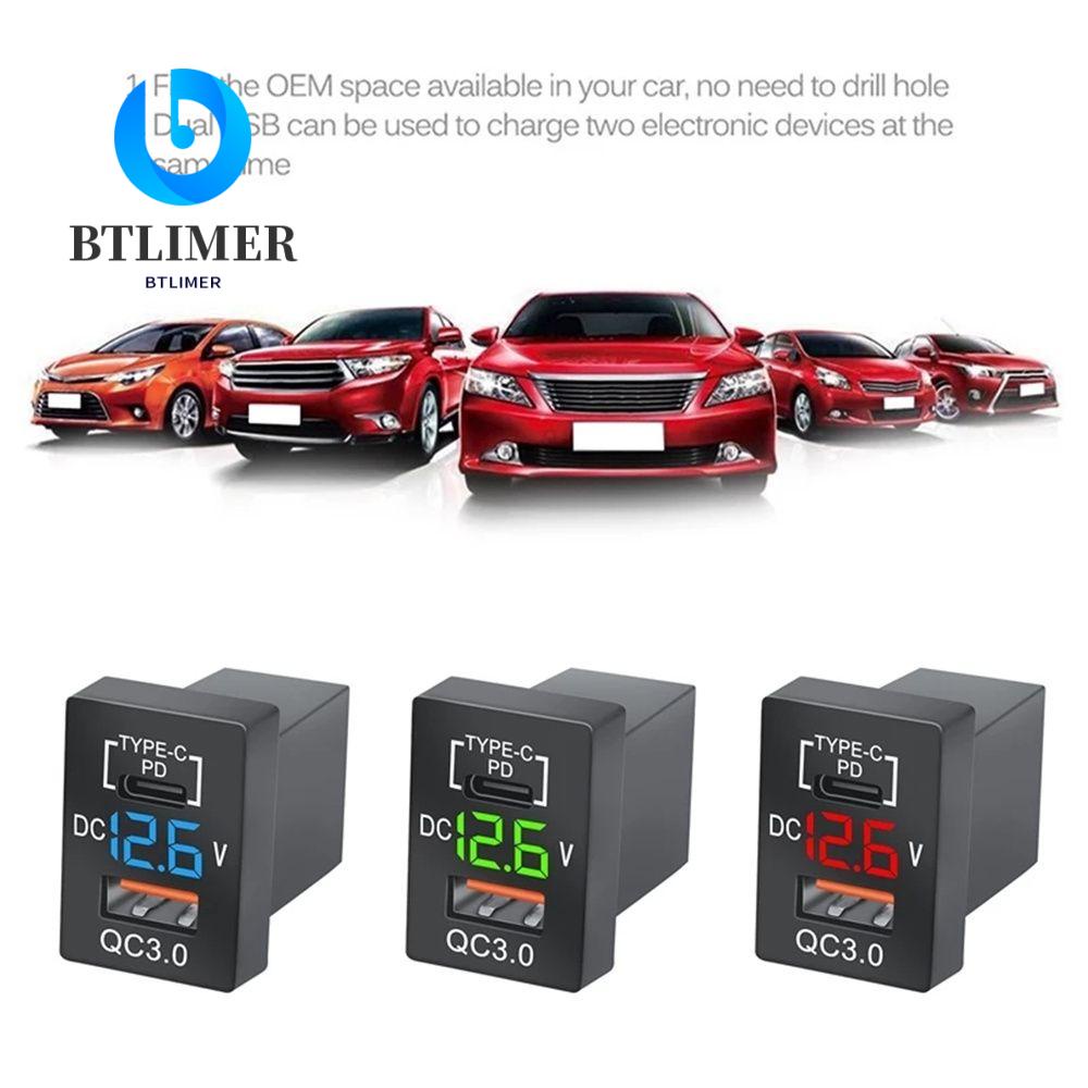 Vôn Kế Kỹ Thuật Số QC3.0 PD Type-C USB Có Đèn LED Cho Xe Hơi