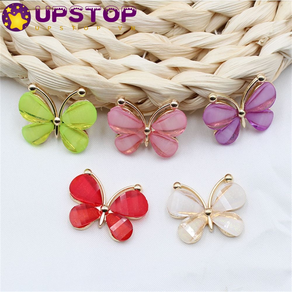Set 10 Phụ Kiện Trang Sức Hình Bướm Bằng Hợp Kim Thủy Tinh Nhiều Màu Sắc