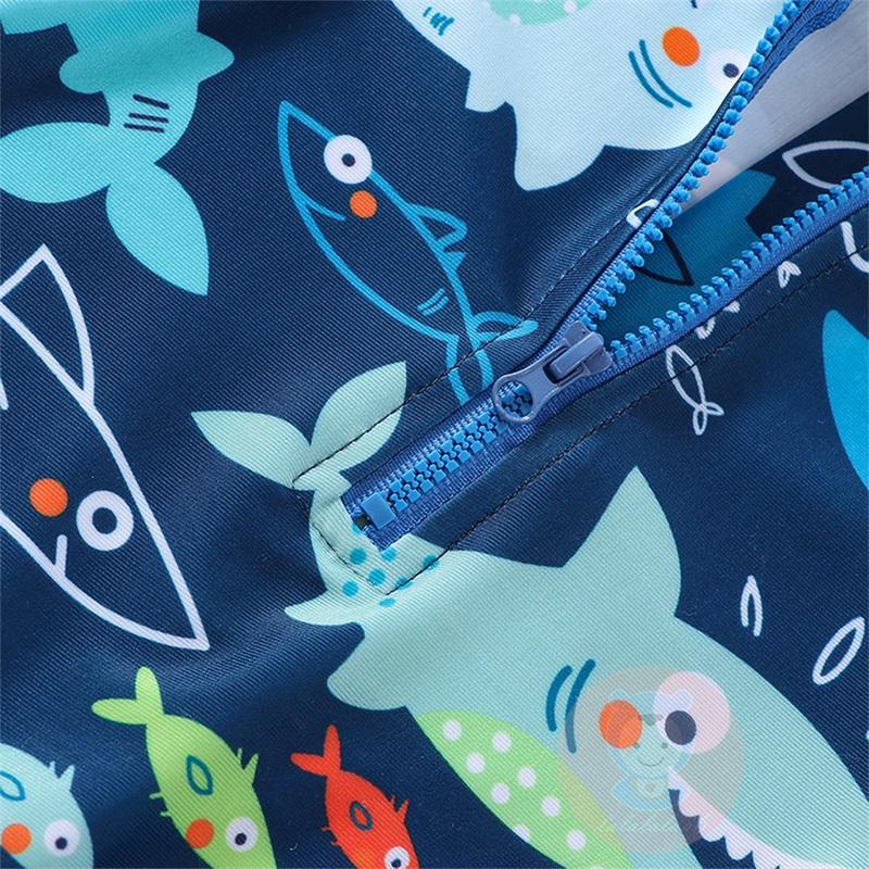 Bộ Đồ Bơi Liền Thân Ngắn Tay Phối Khóa Kéo In Hình Cá Mập LAA6-Kids