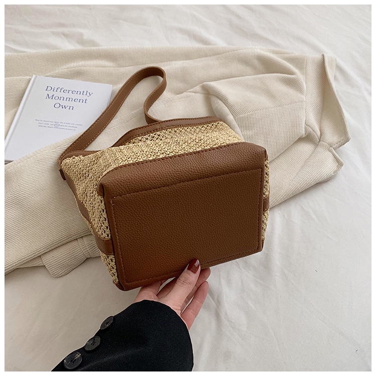 Túi Xách Đan Cói Sức Chứa Lớn Màu Sắc Tương Phản Phong Cách retro Mùa Hè Cho Nữ