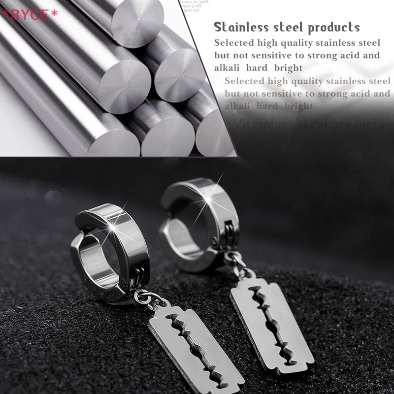 1 Đôi Bông Tai Hình Dao Cạo Rỗng Bằng Thép Không Gỉ Phong Cách Hip Hop Punk Mới