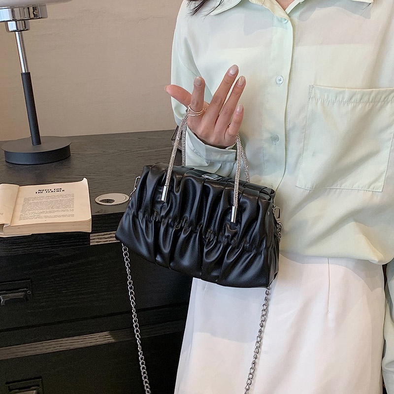 Ielgy Túi Xách Gấp Cầm Tay Tươi Mới Phong Cách Pháp niche Phối Dây Xích Cho Nữ