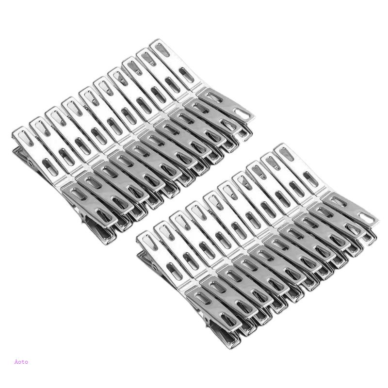 Aoto Set 40 Kẹp Quần Áo Bằng Thép Không Gỉ Lò Xo Mạnh Mẽ Dùng Để Phơi Khăn Tắm / Ảnh / Kẹp Ảnh