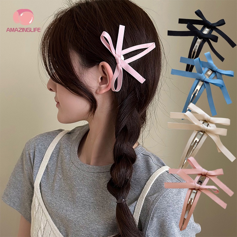 Kẹp Tóc Vải Đính Nơ Ruy Băng Phong Cách Hàn Quốc Thời Trang Dành Cho Nữ Y2K