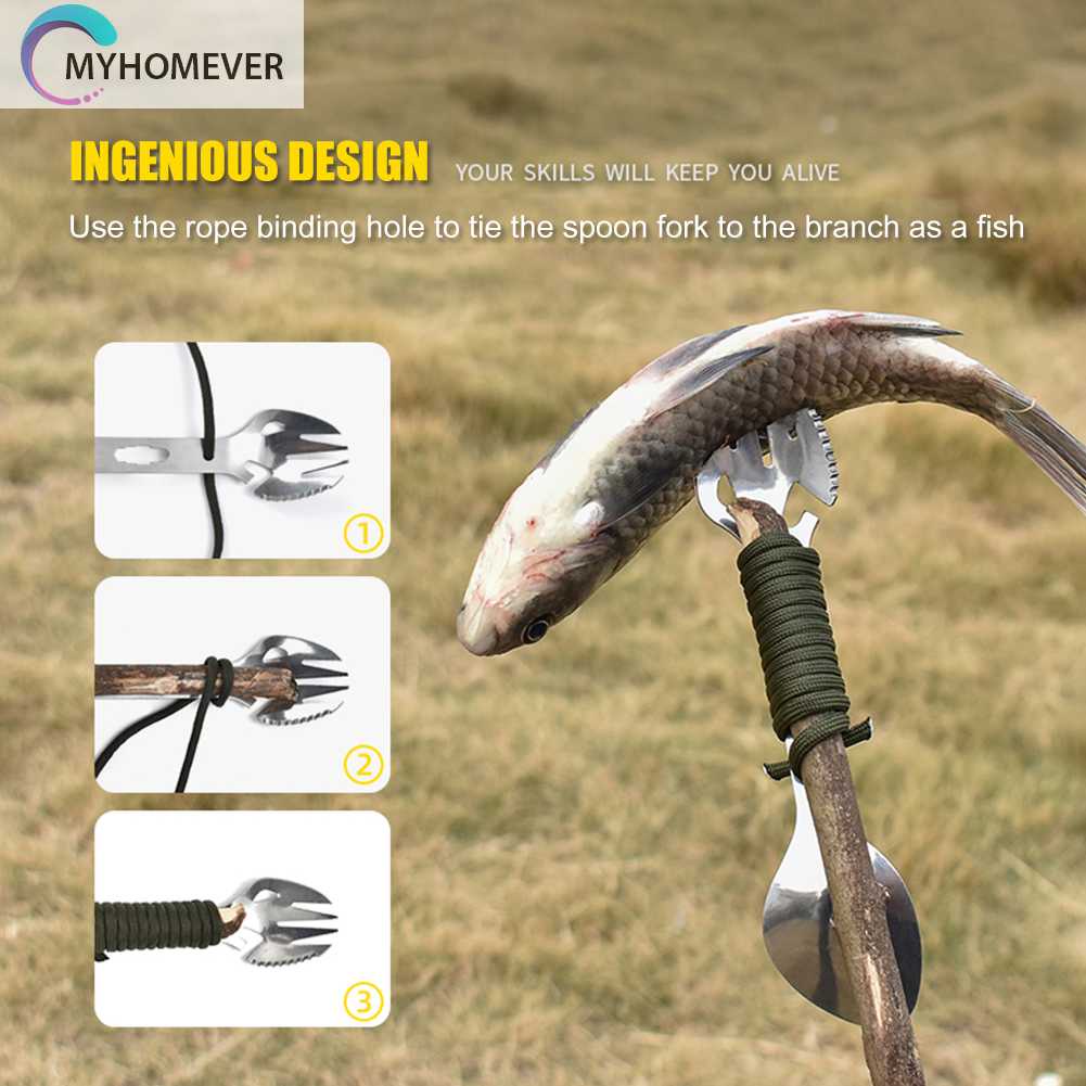 Muỗng Nĩa Đa Chức Năng EDC Bằng Thép Không Gỉ Dùng Khi Đi Dã Ngoại