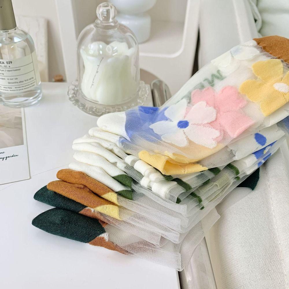 Vớ Cotton Lụa Mỏng Thấm Hút Mồ Hôi In Họa Tiết Hoa Dễ Thương Thời Trang Xuân Hè Cho Nữ
