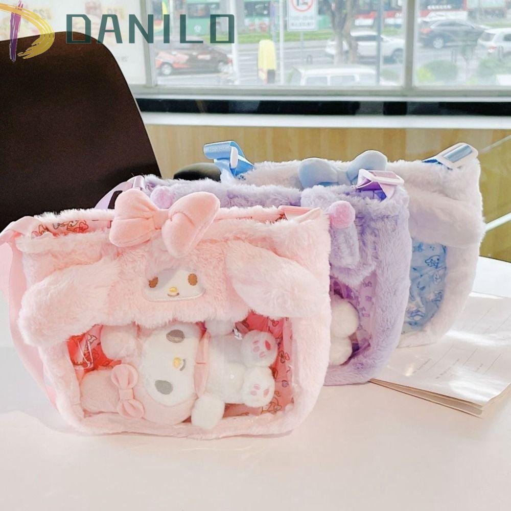 Túi Đeo Chéo Trong Suốt Bằng PVC In Hoạt Hình Kuromi Kèm Móc Khóa Xinh Xắn