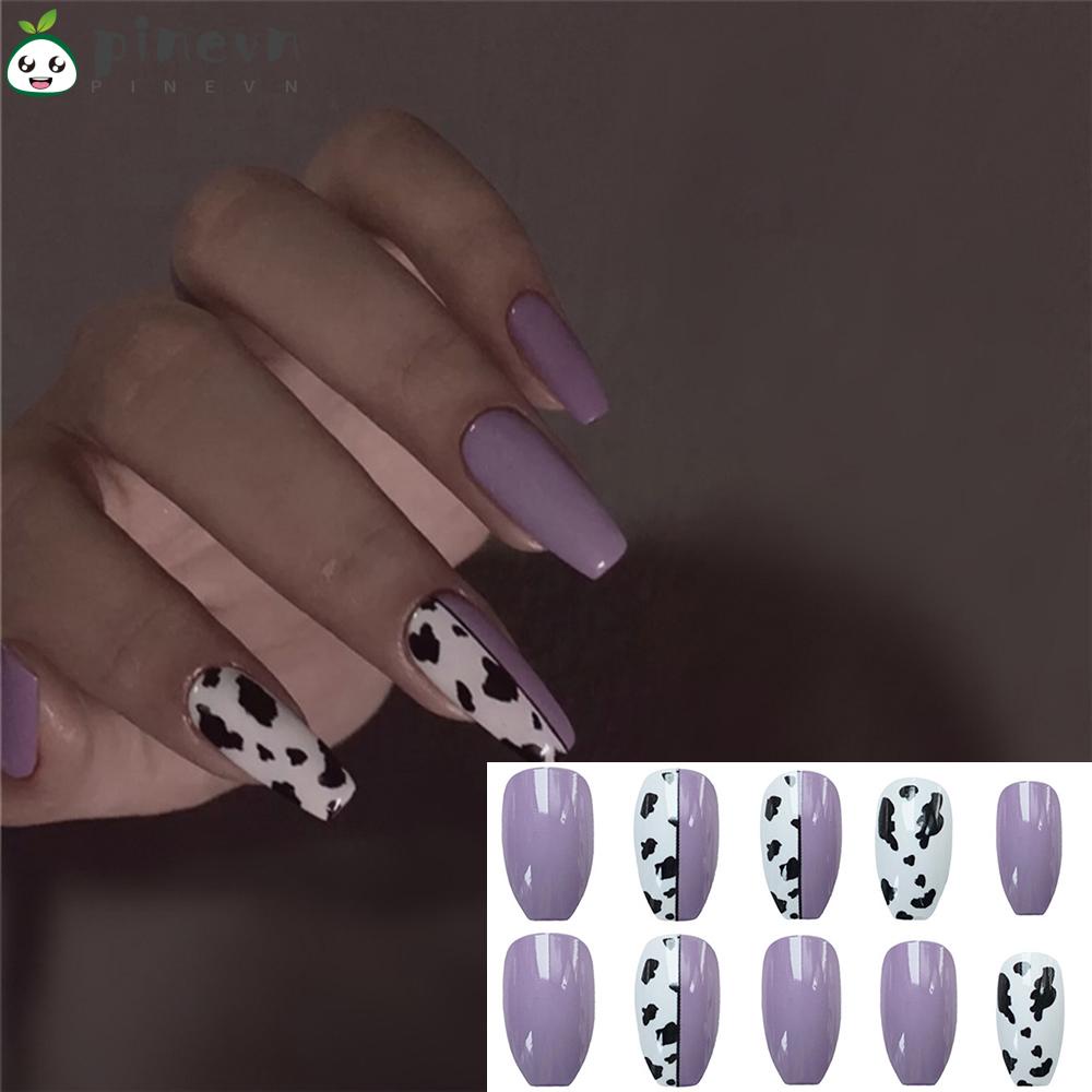 Bộ 24 Móng Tay Giả Họa Tiết Da Báo Tím Thời Trang