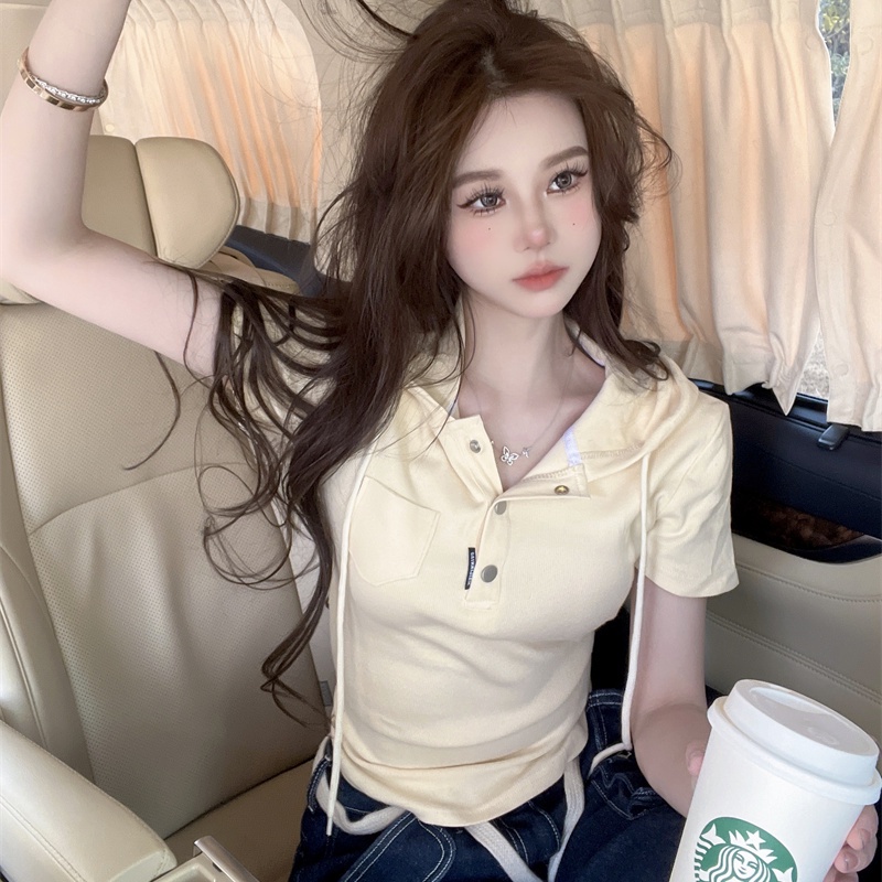 COZOK Áo Thun Ngắn Tay Có Mũ Trùm Đầu Thời Trang Dành Cho Nữ