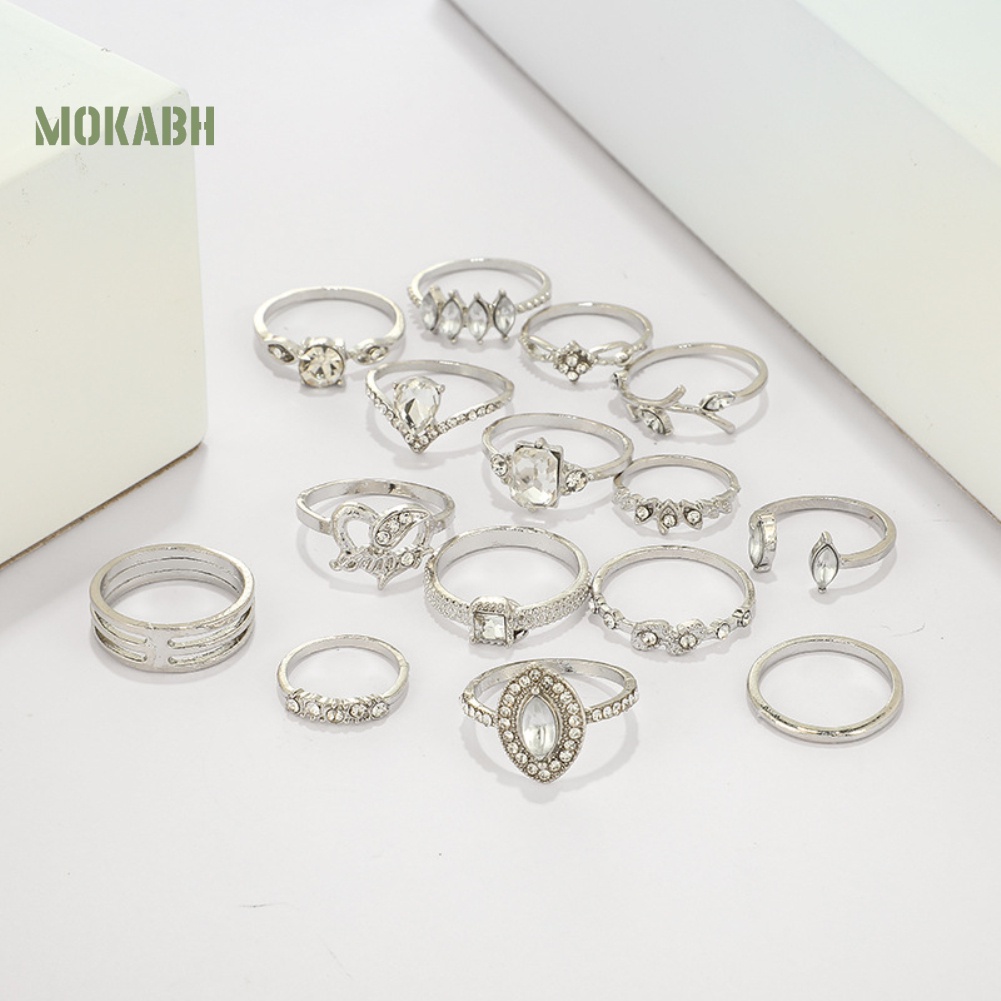 [Mok Abh] Bộ 15 Nhẫn Đeo Giữa Ngón Tay Theo Phong Cách Boho